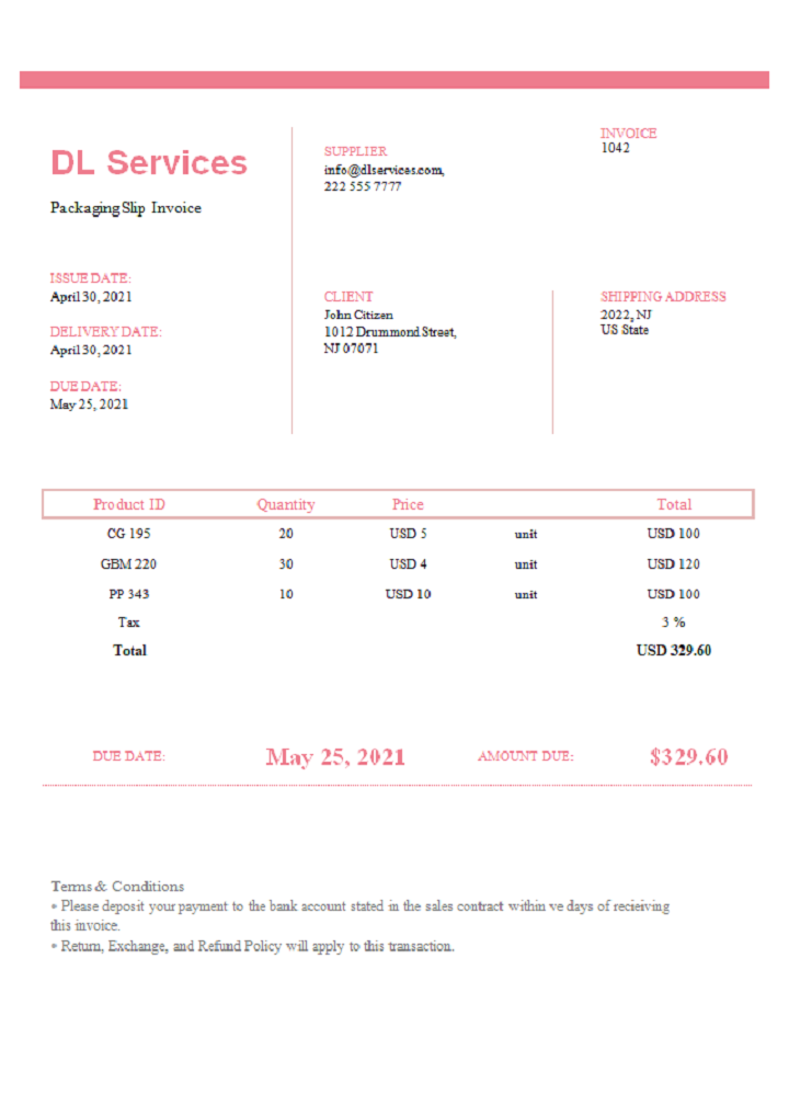 USA DL Services invoice PSD template